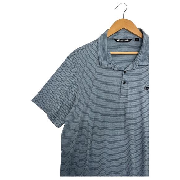 TravisMathew Polo Shirt Mens 2XL Blue Striped Golf Casual Performance Outdoor - Picture 10 of 15